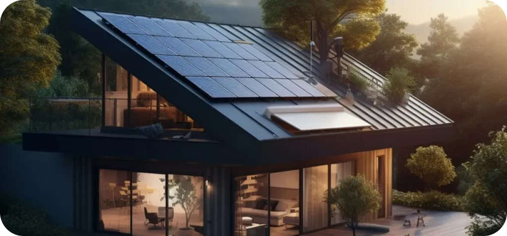 Home with metal roof and solar panels.
